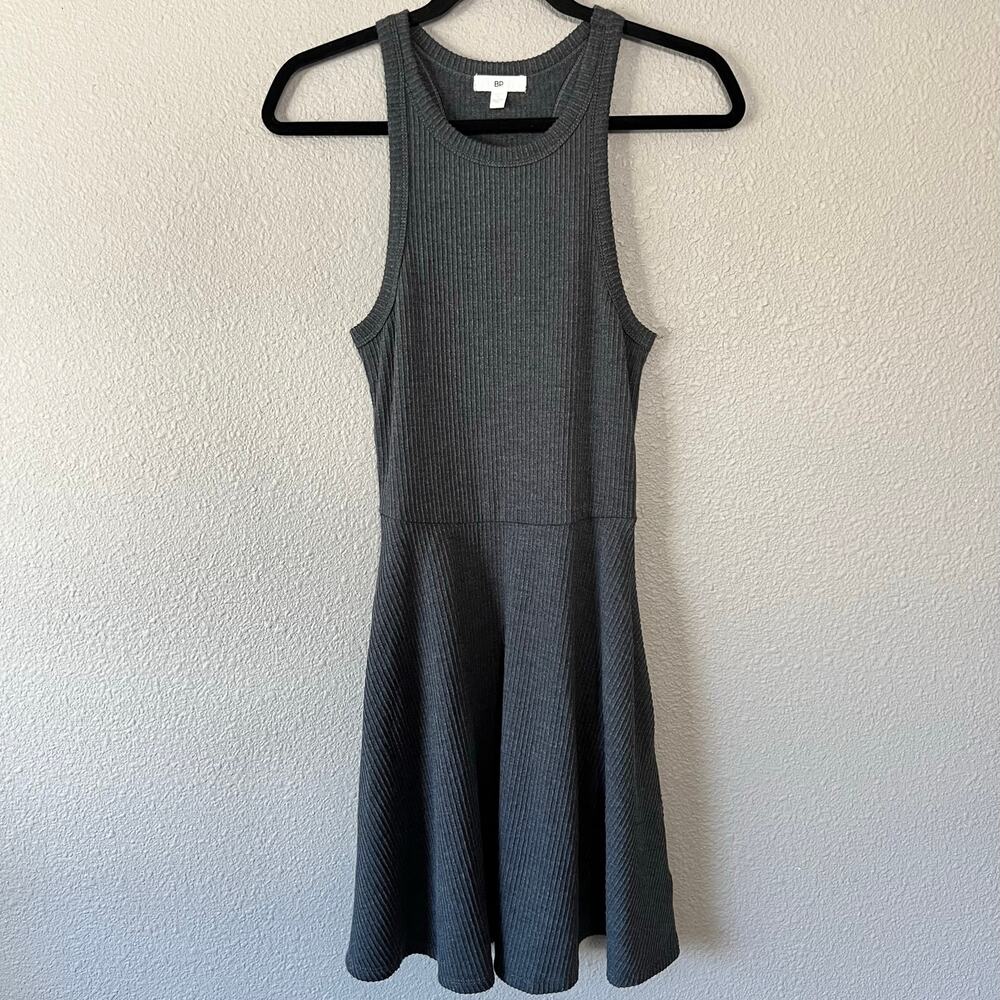 BP. Sleeveless Ribbed Grey Womens A Line Pocket Sleeveless Minidress Small